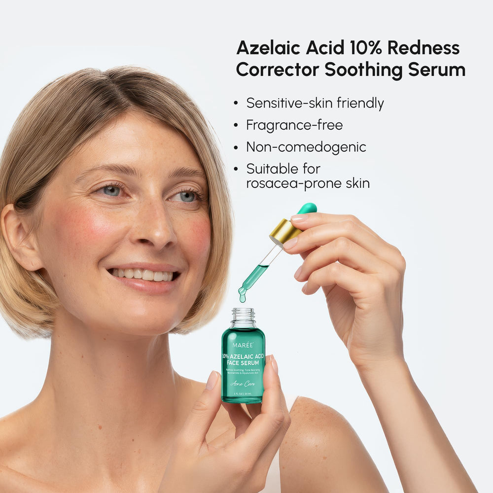 MAREE azelaic serum dropper closeup shows silky texture and quick absorption