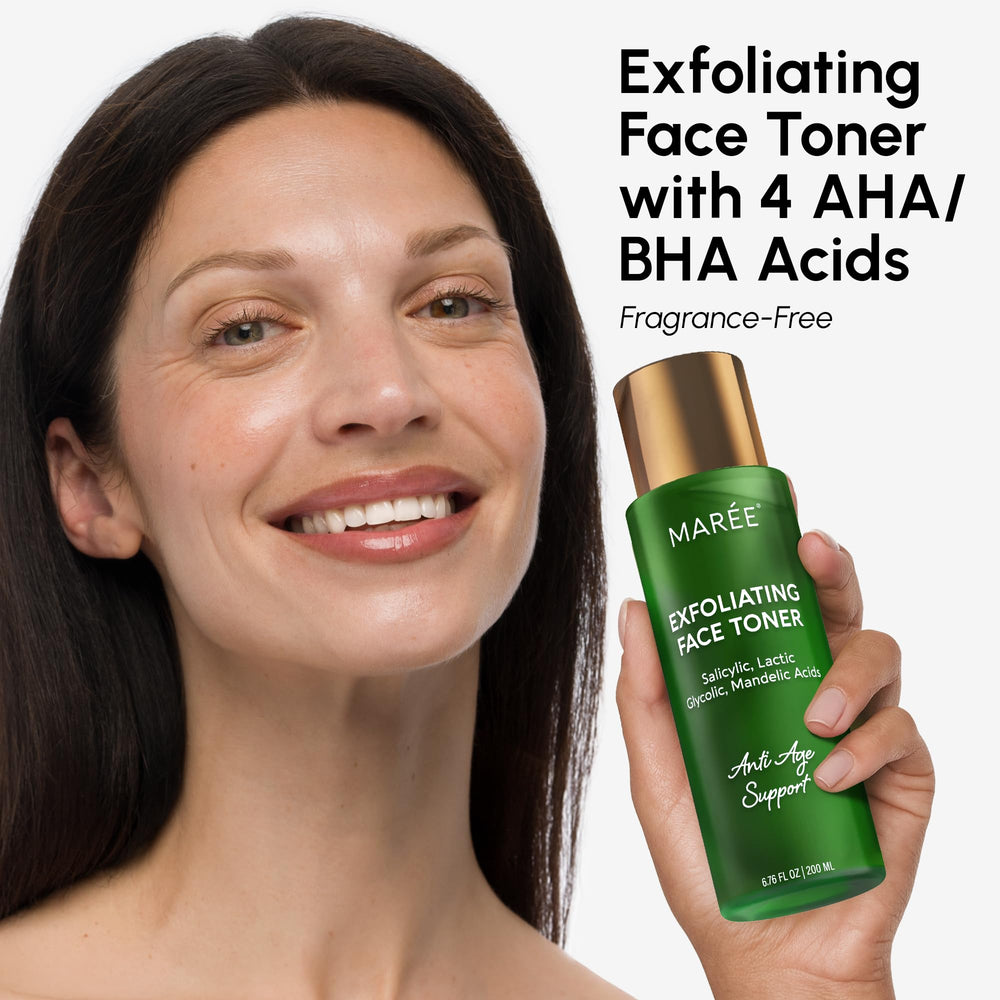 MAREE Exfoliating Toner bottle closeup highlights pore refinement