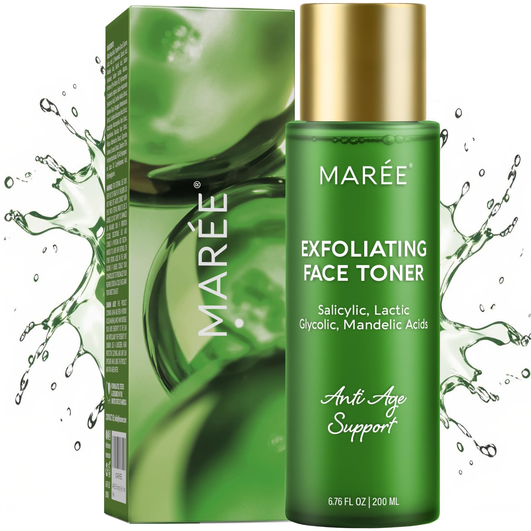 MAREE Exfoliating Toner bottle pour offers quick absorption for smoother skin