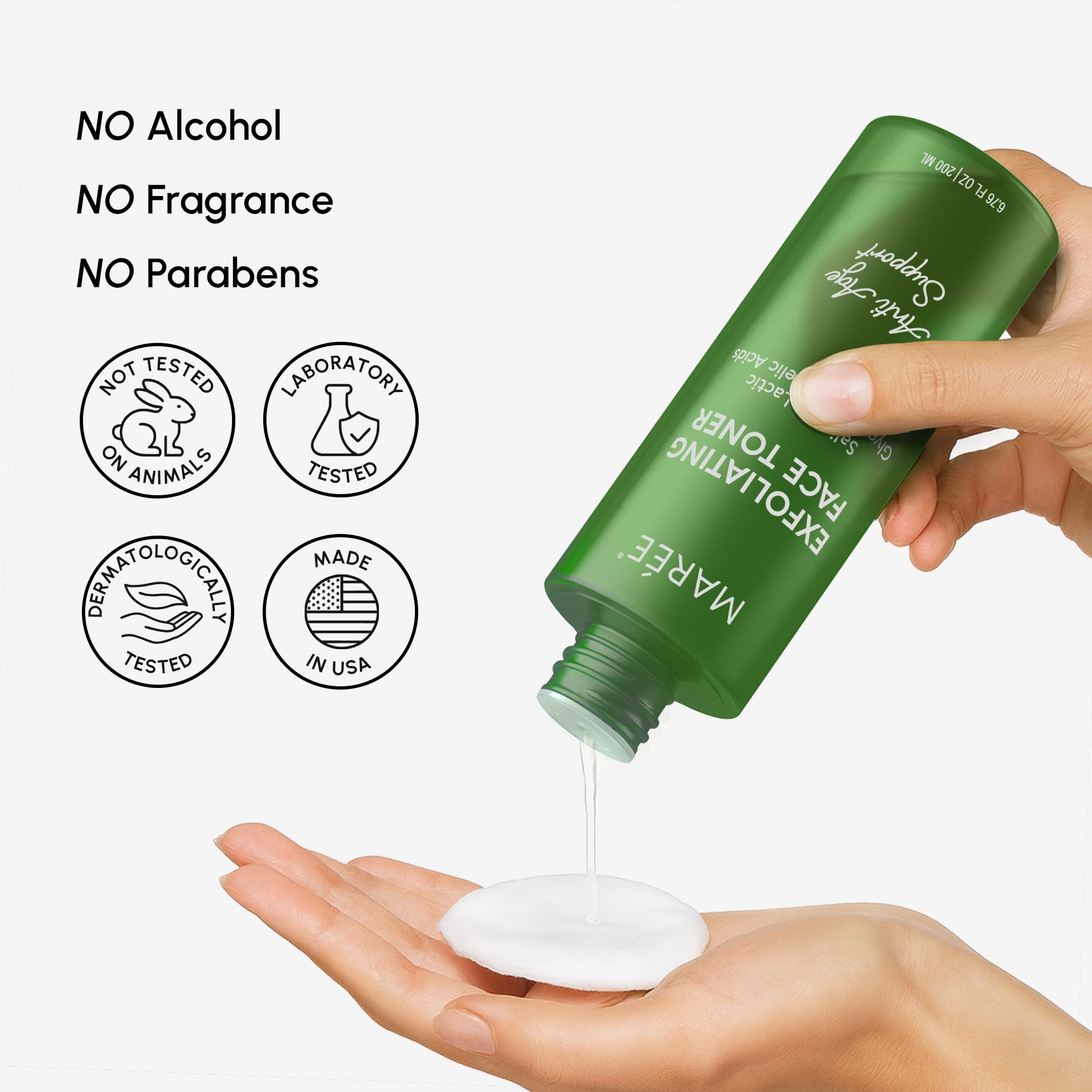 MAREE Exfoliating Toner daily-use shot suggests a gentle, repeatable routine