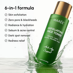 MAREE Exfoliating Toner hyaluronic-acid-drops closeup hints hydrating exfoliation