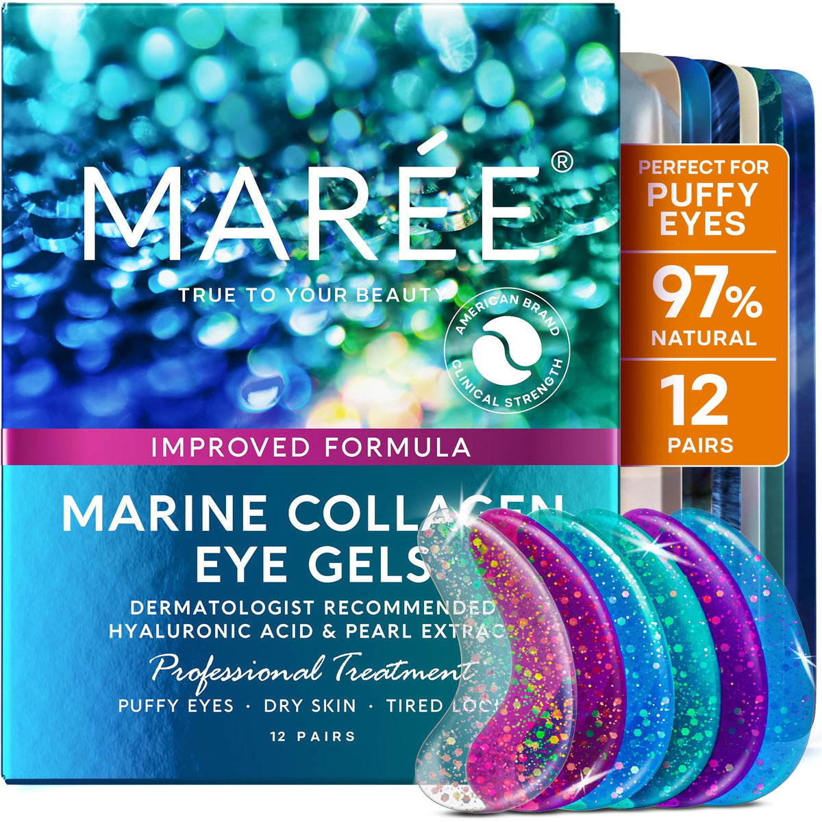 MAREE Eye Gels packaging with cooling patches for puffiness relief and hydration