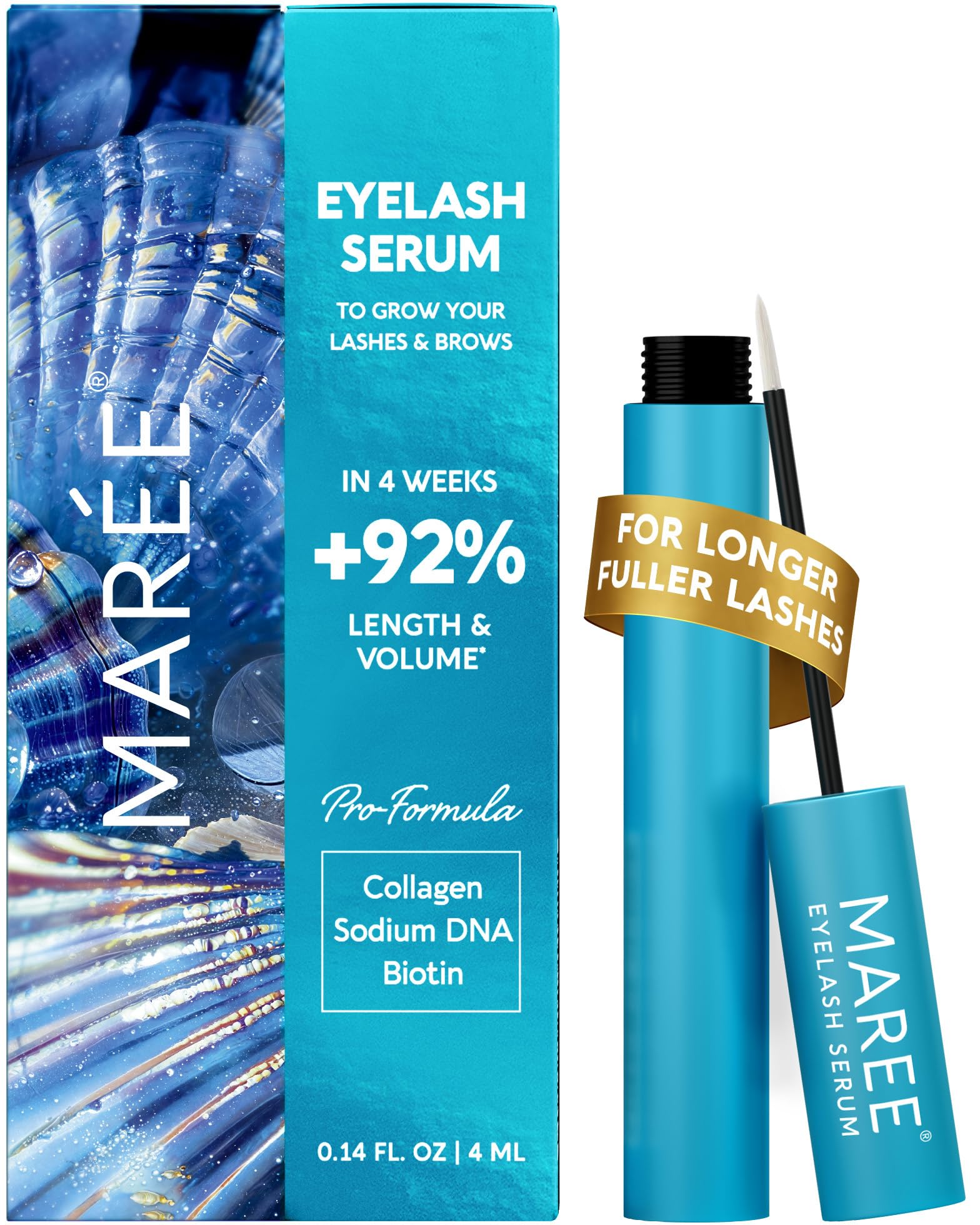 MAREE Eyelash Serum bottle closeup highlighting premium formula for lash and brow growth