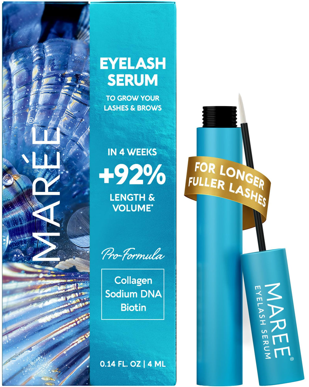 MAREE Eyelash Serum bottle closeup highlighting premium formula for lash and brow growth