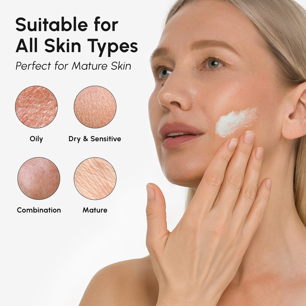 MAREE Face Exfoliator texture-smoothing delivers a satin-soft finish.