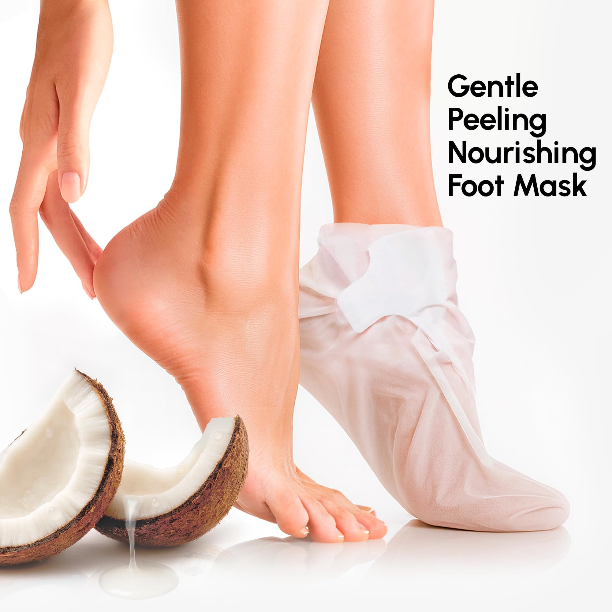MAREE Foot Peeling Mask socks on feet show gentle exfoliation and moisturization.