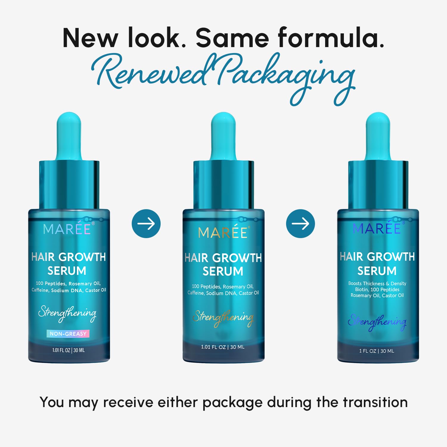 MAREE Hair Growth Serum being applied, showing quick absorption and non-greasy finish.