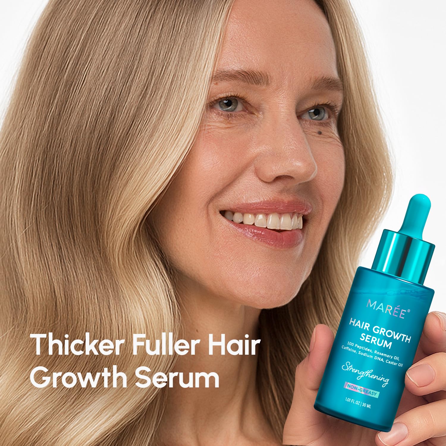 MAREE Hair Growth Serum ingredient focus: caffeine and peptides nourishing follicles.