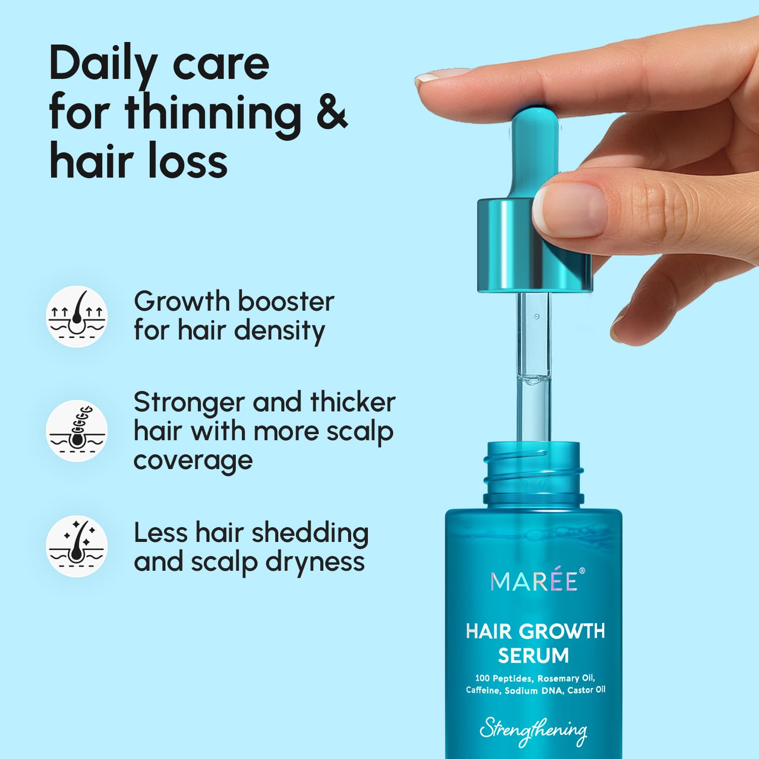 MAREE Hair Growth Serum with rosemary and castor oil for scalp nourishment.