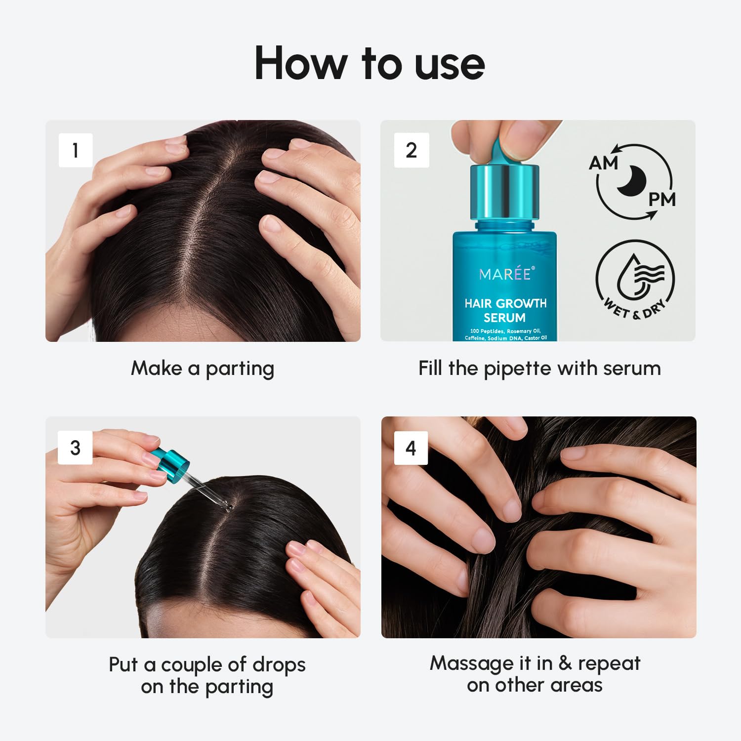 MAREE Hair Growth Serum suitable for women and men in lifestyle shot.