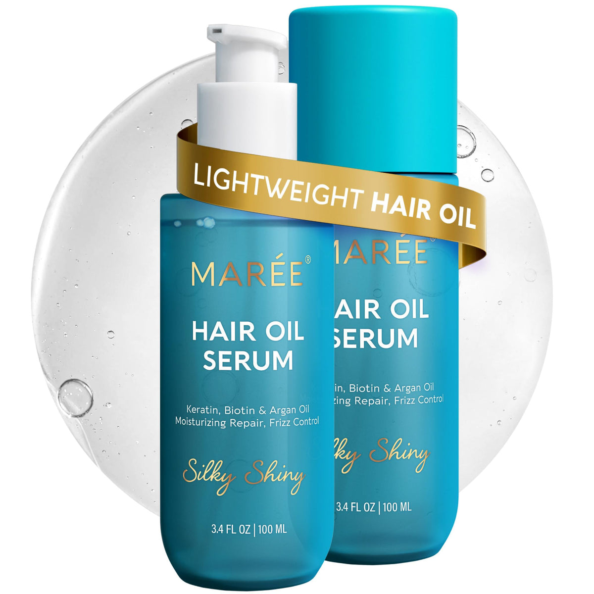 MAREE Hair Oil bottle pours for smooth, frizz-controlled styling.