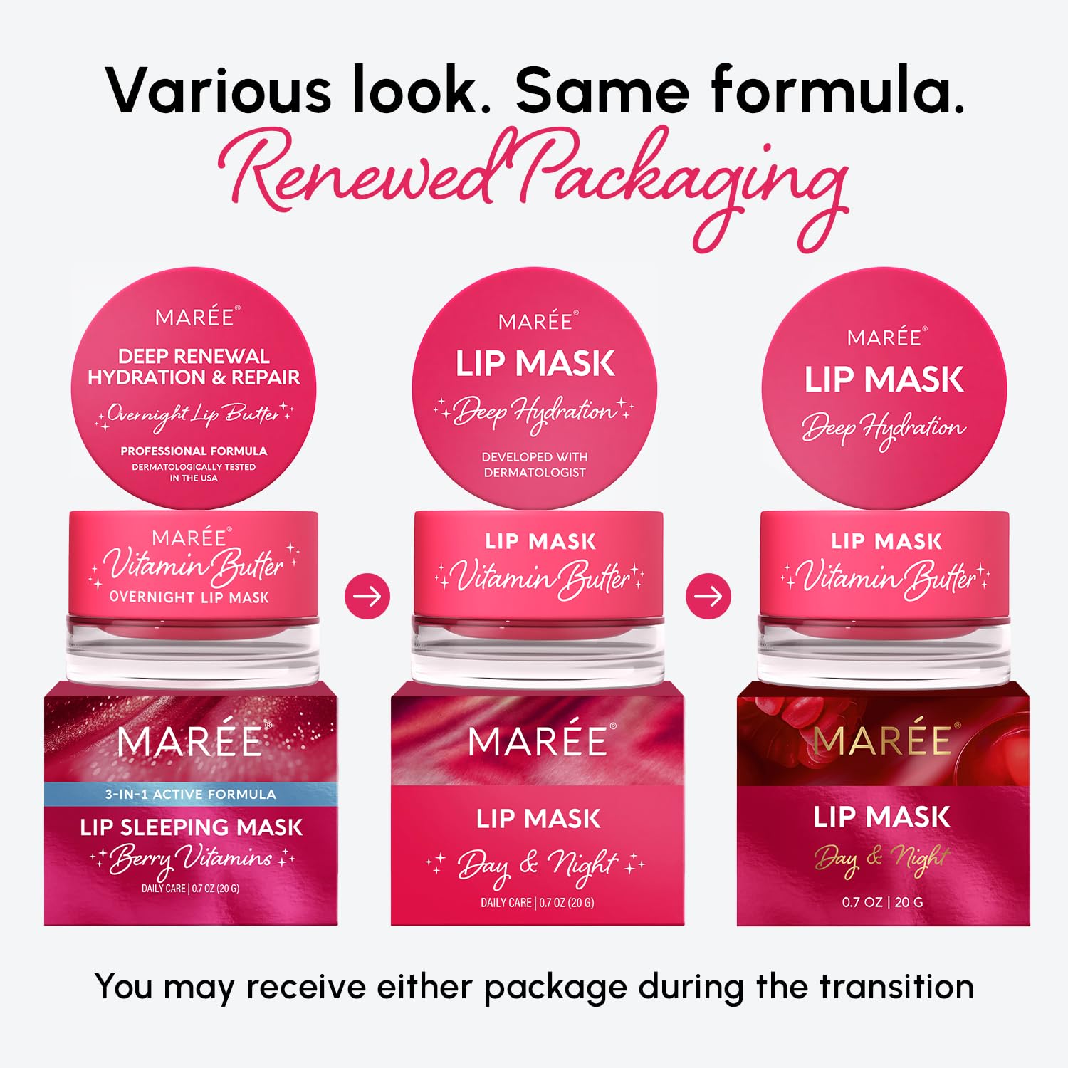 MAREE Lip Mask 2-pack packaging closeup highlights convenient, budget-friendly nightly lip care.