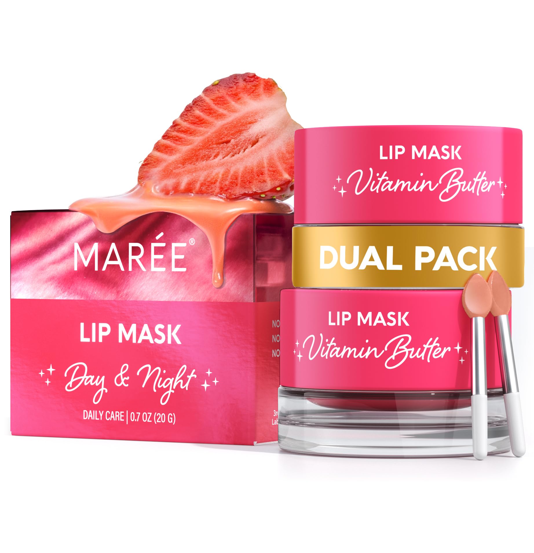 MAREE Lip Mask Overnight tube demonstrates overnight hydration for soft lips.