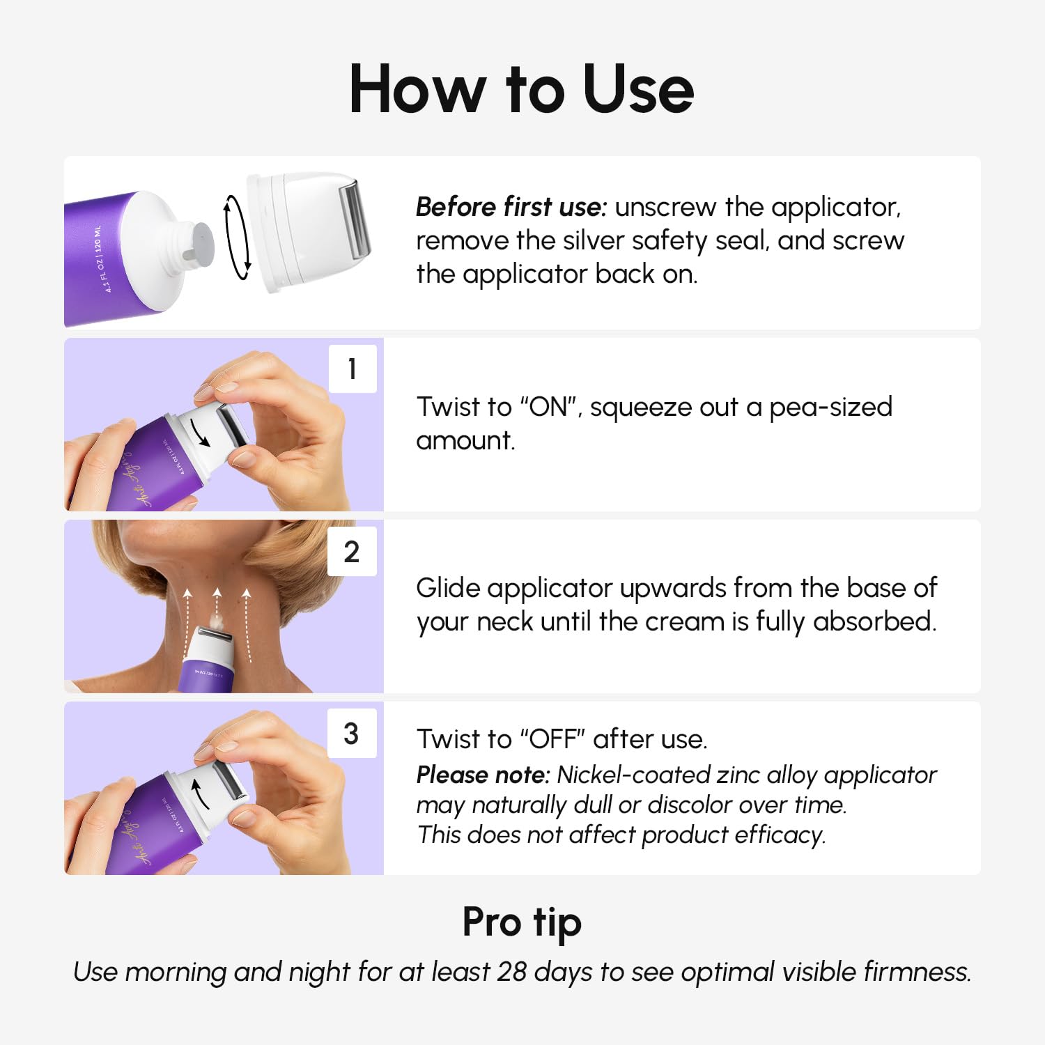 MAREE neck cream before-after glow shot suggests lifted, smoother neckline.