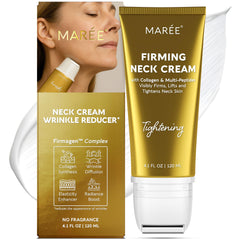 MAREE neck cream with roller bottle close-up for hydrating neck skin.