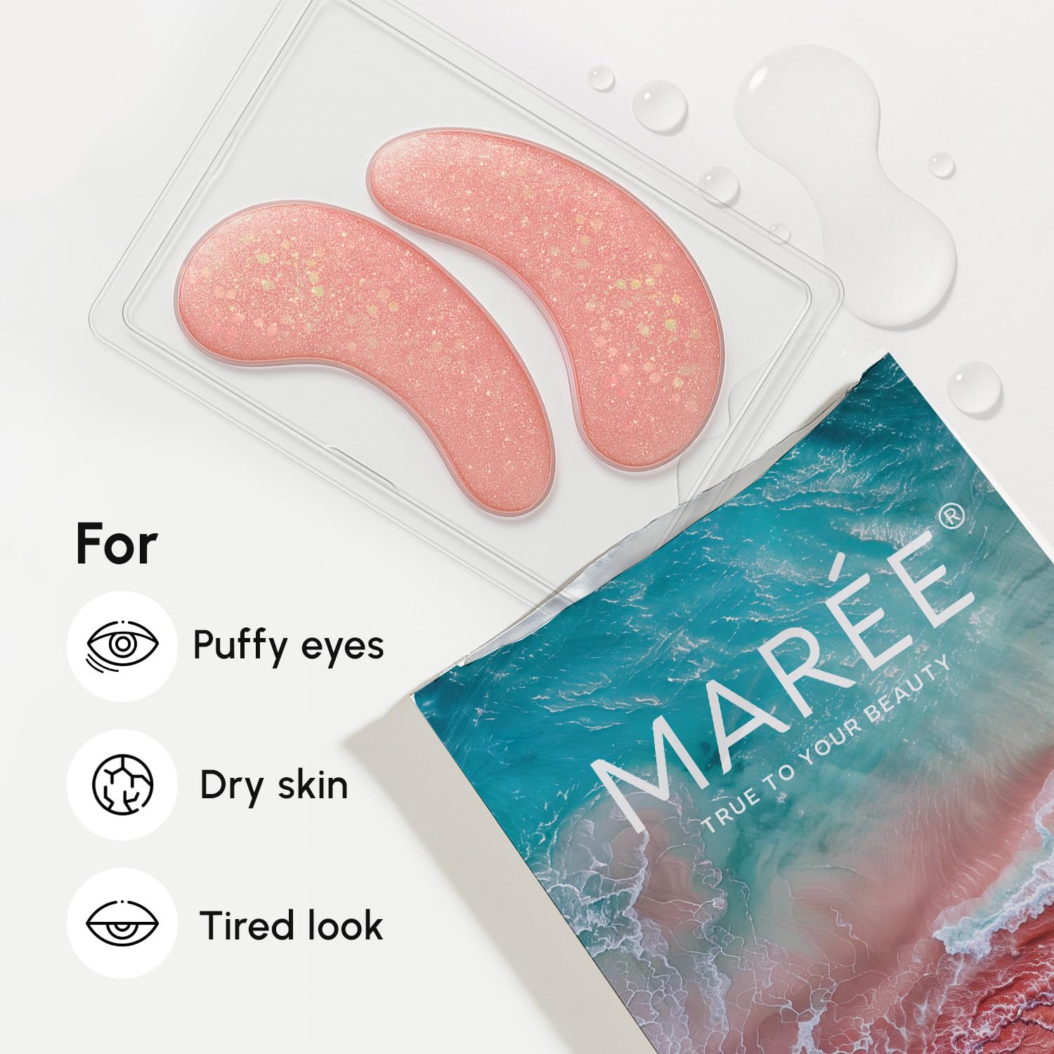 MAREE Pink Eye Gels hyaluronic acid panel indicates deep hydration benefits