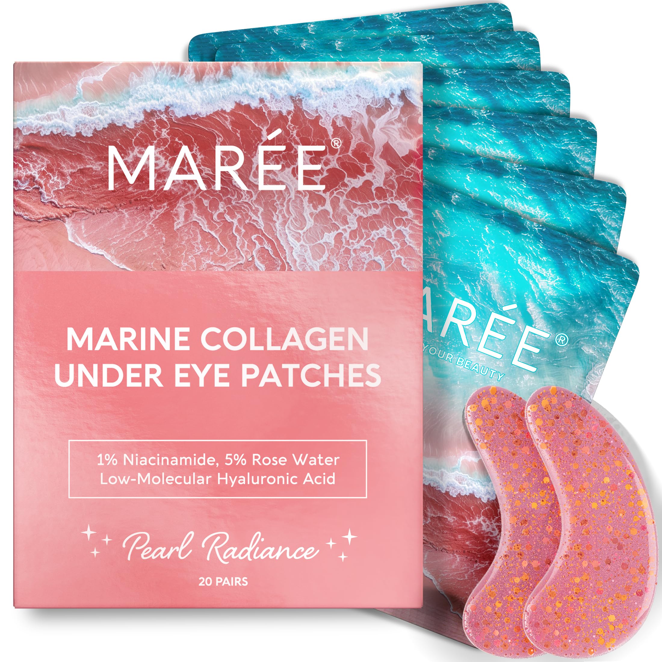 MAREE Pink Eye Gels packaging closeup highlighting premium under-eye hydration and care