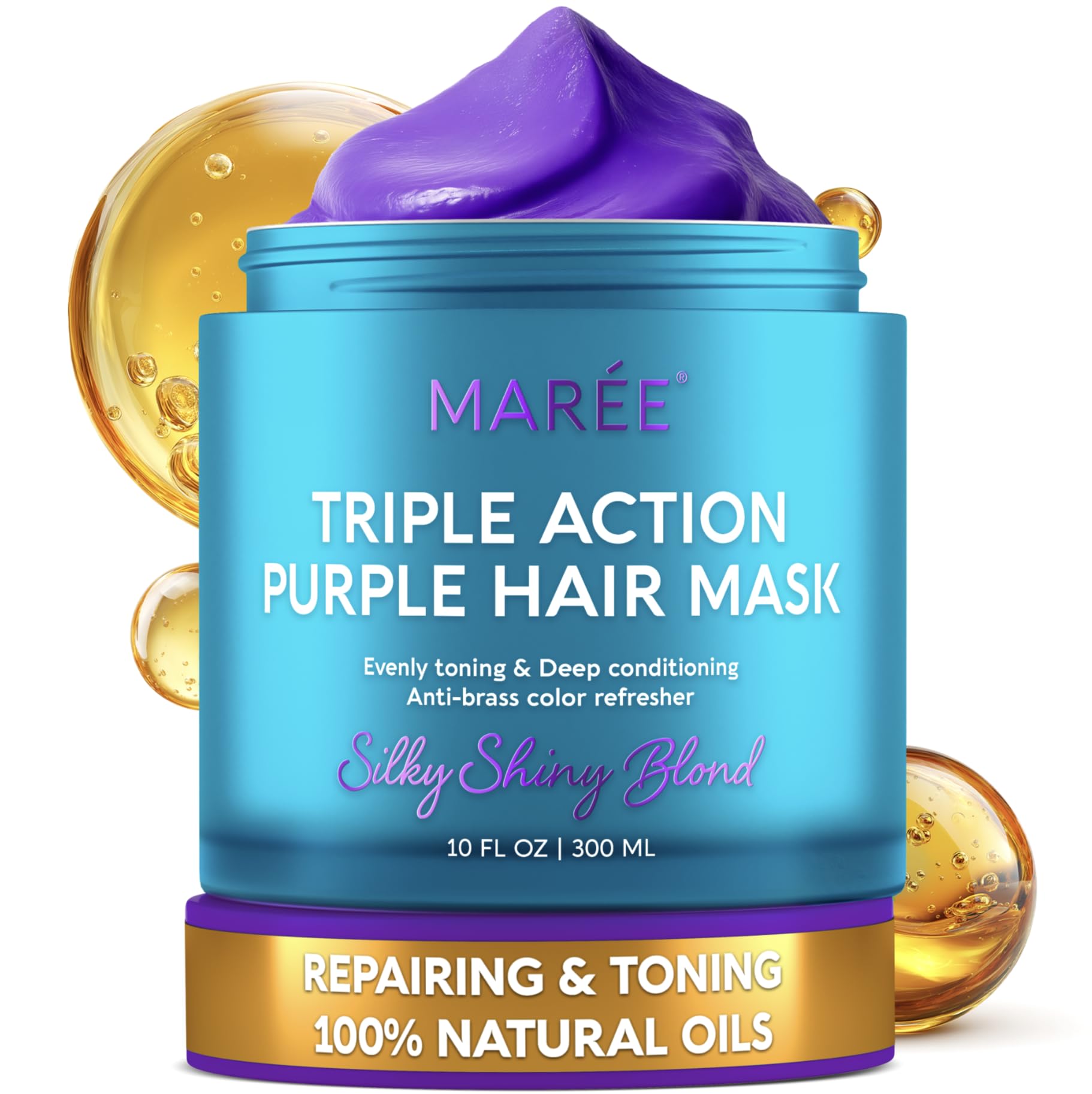 MAREE purple hair mask jar closeup showing deep conditioning for toned blonde hair