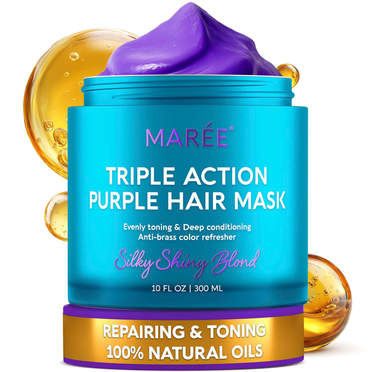 MAREE purple hair mask jar closeup showing deep conditioning for toned blonde hair