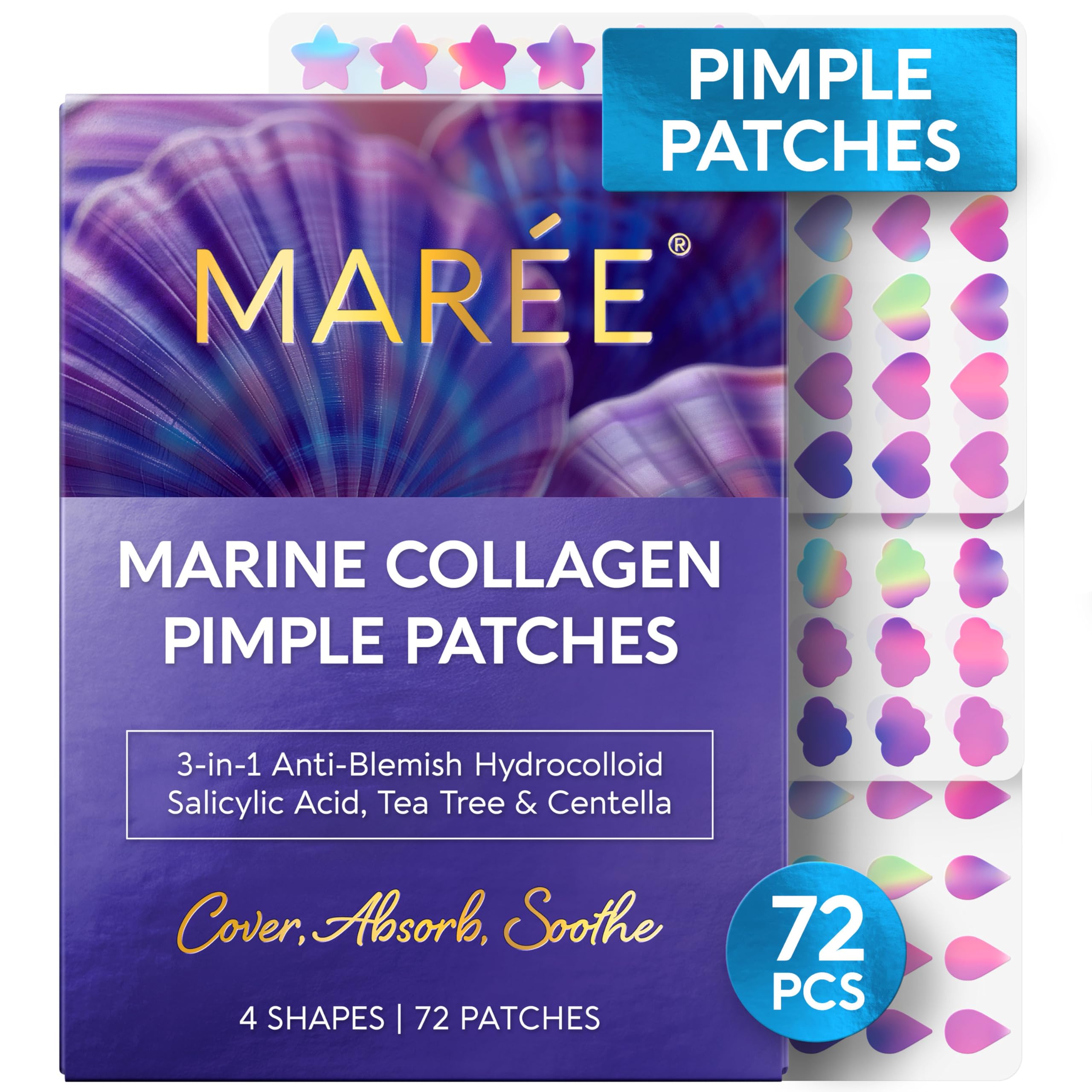 MAREE Star Pimple Patches closeup of star shapes for overnight oil absorption.