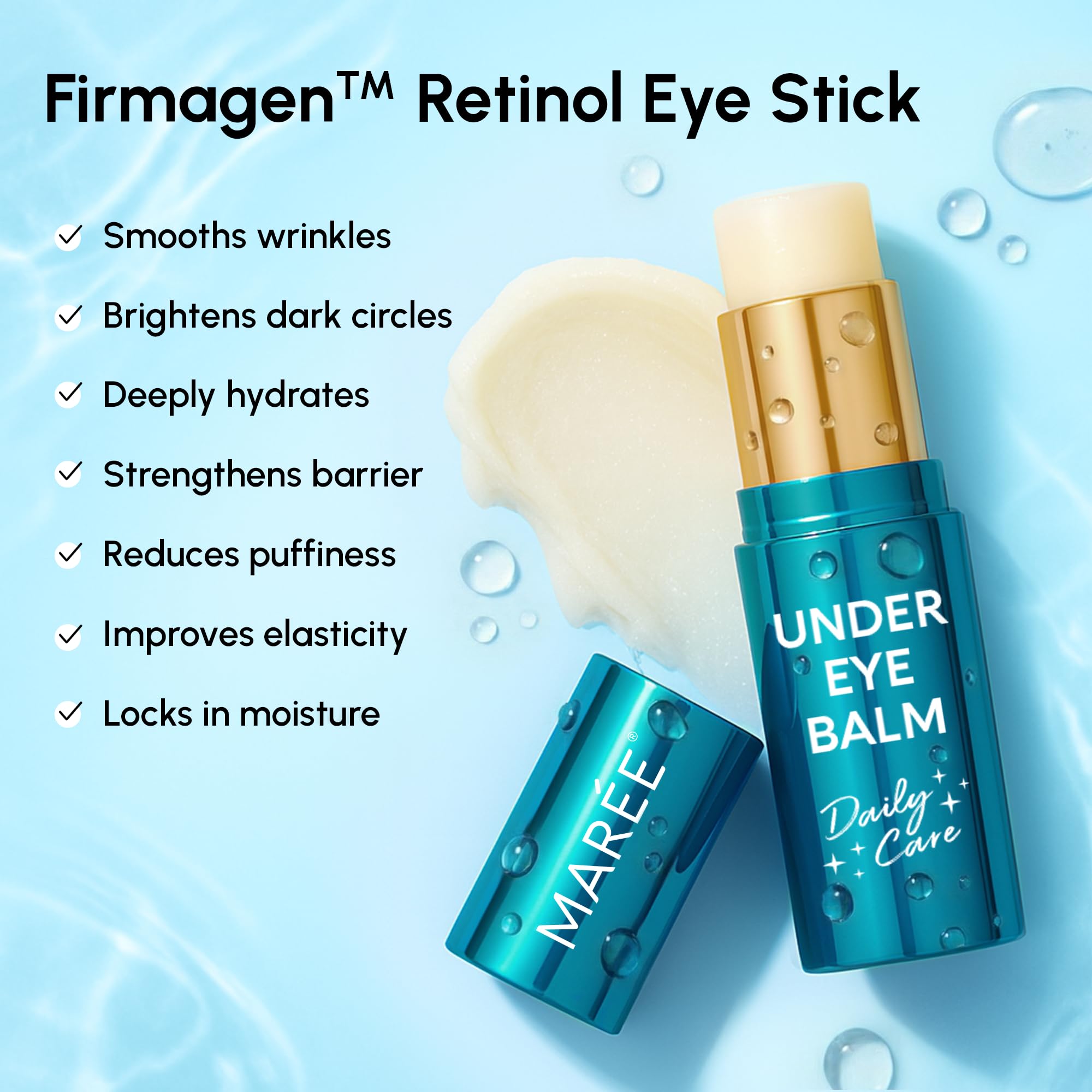 MAREE Under Eye Balm Stick ceramide-retinol-complex closeup highlights advanced anti-wrinkle potential.