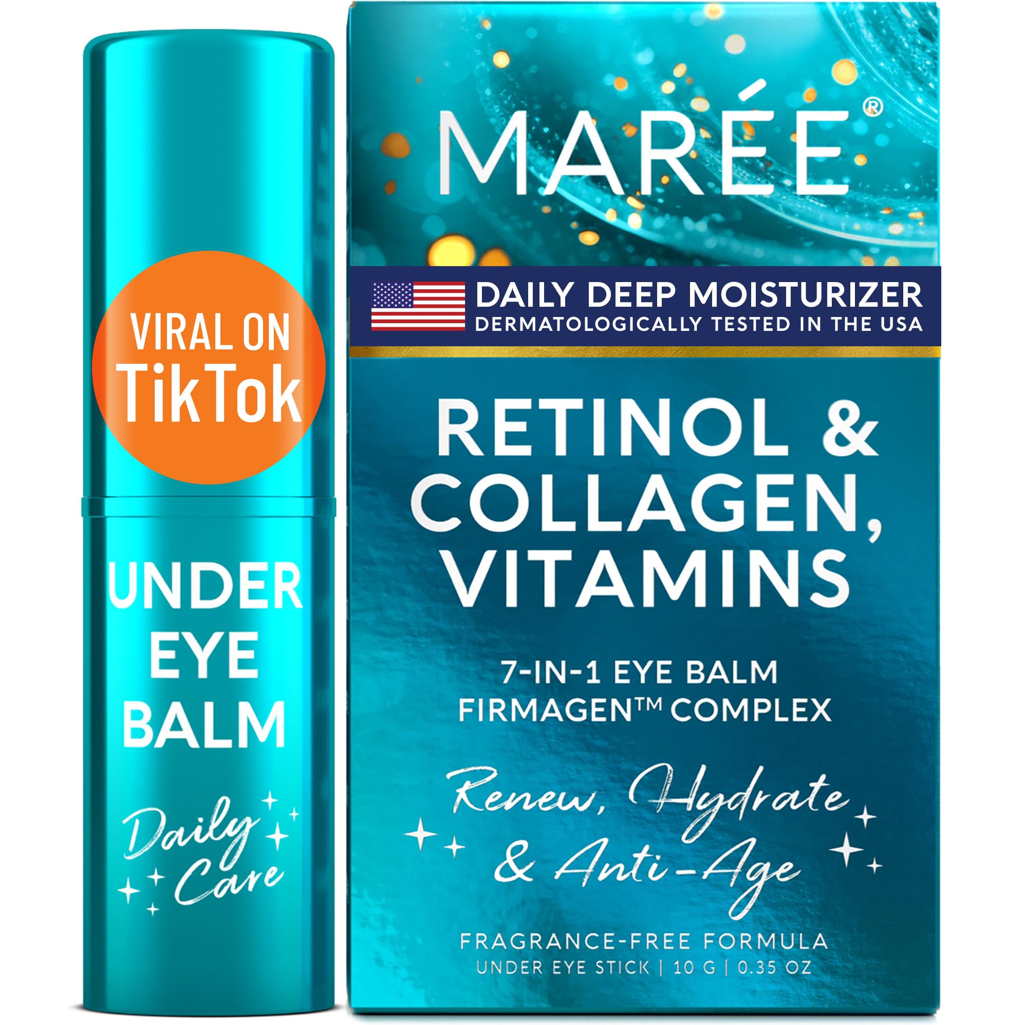 MAREE Under Eye Balm Stick packaging closeup with gluten-free label