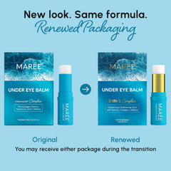 MAREE Under Eye Balm Stick twist-up application demonstrates smooth glide for depuffing.