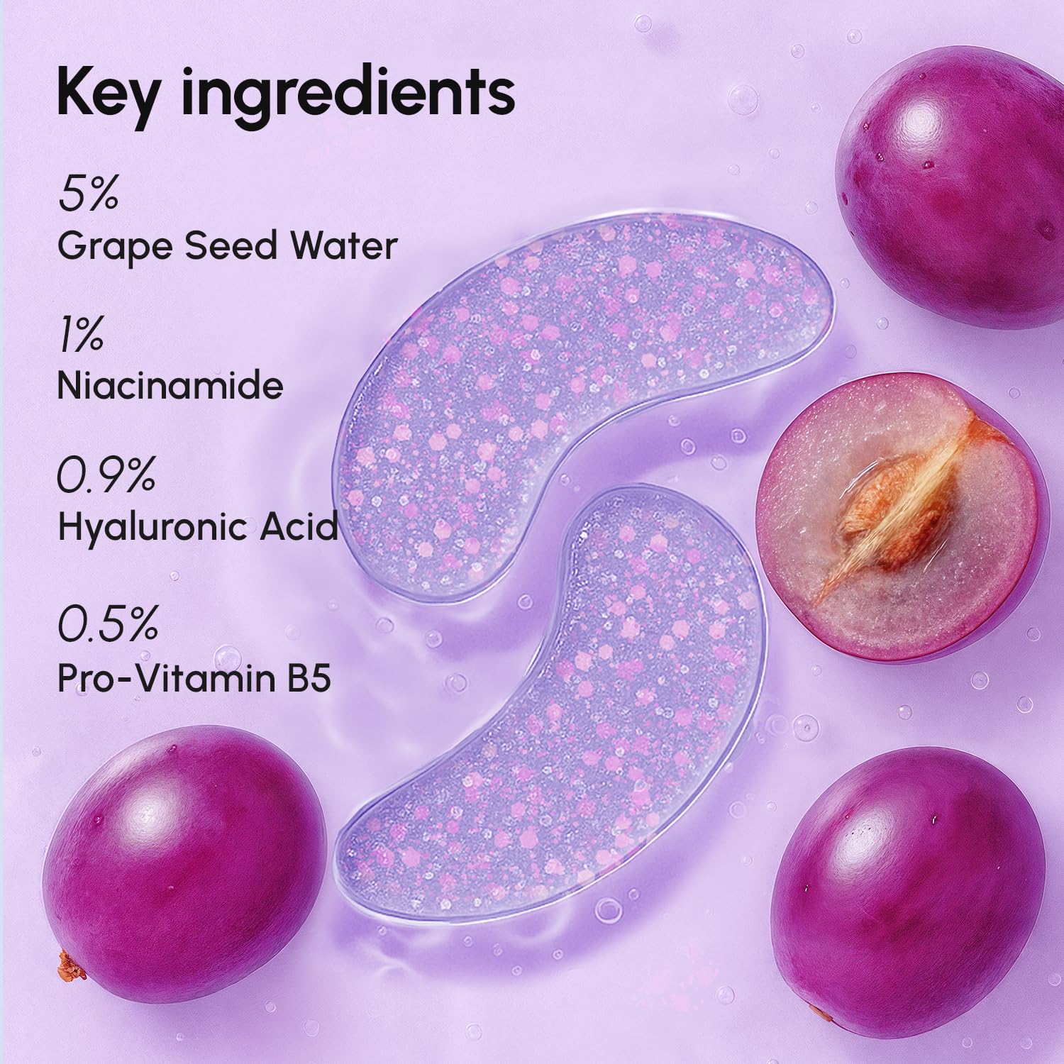 MAREE Violet Eye Gels con ácido hialurónico, hidratación profunda para ojos cansados.