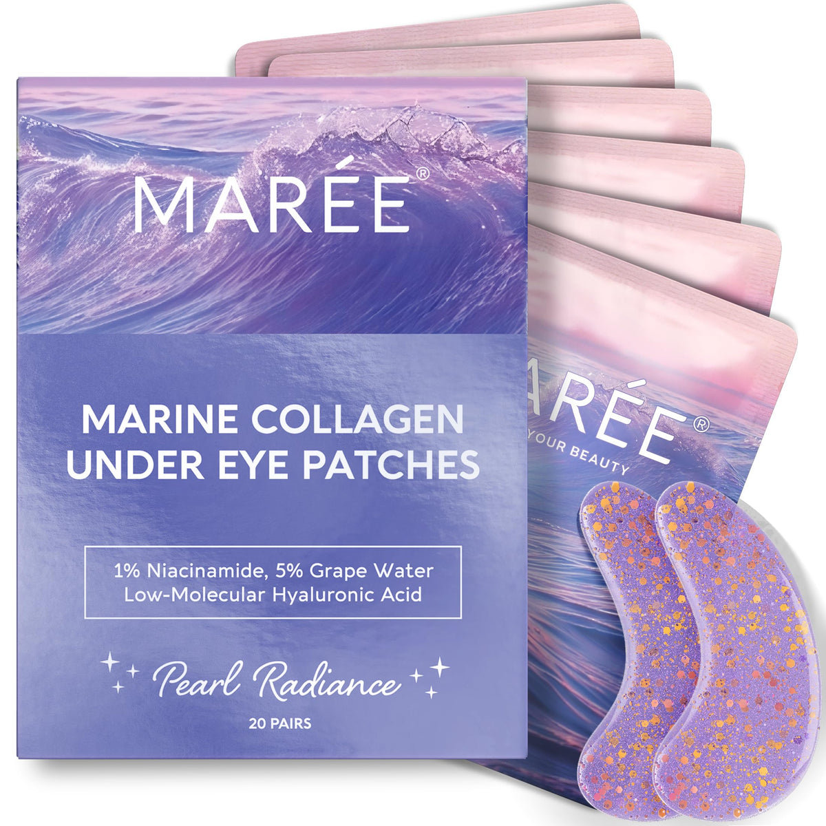 MAREE Violet Eye Gels packaging for travel-friendly skincare routine.