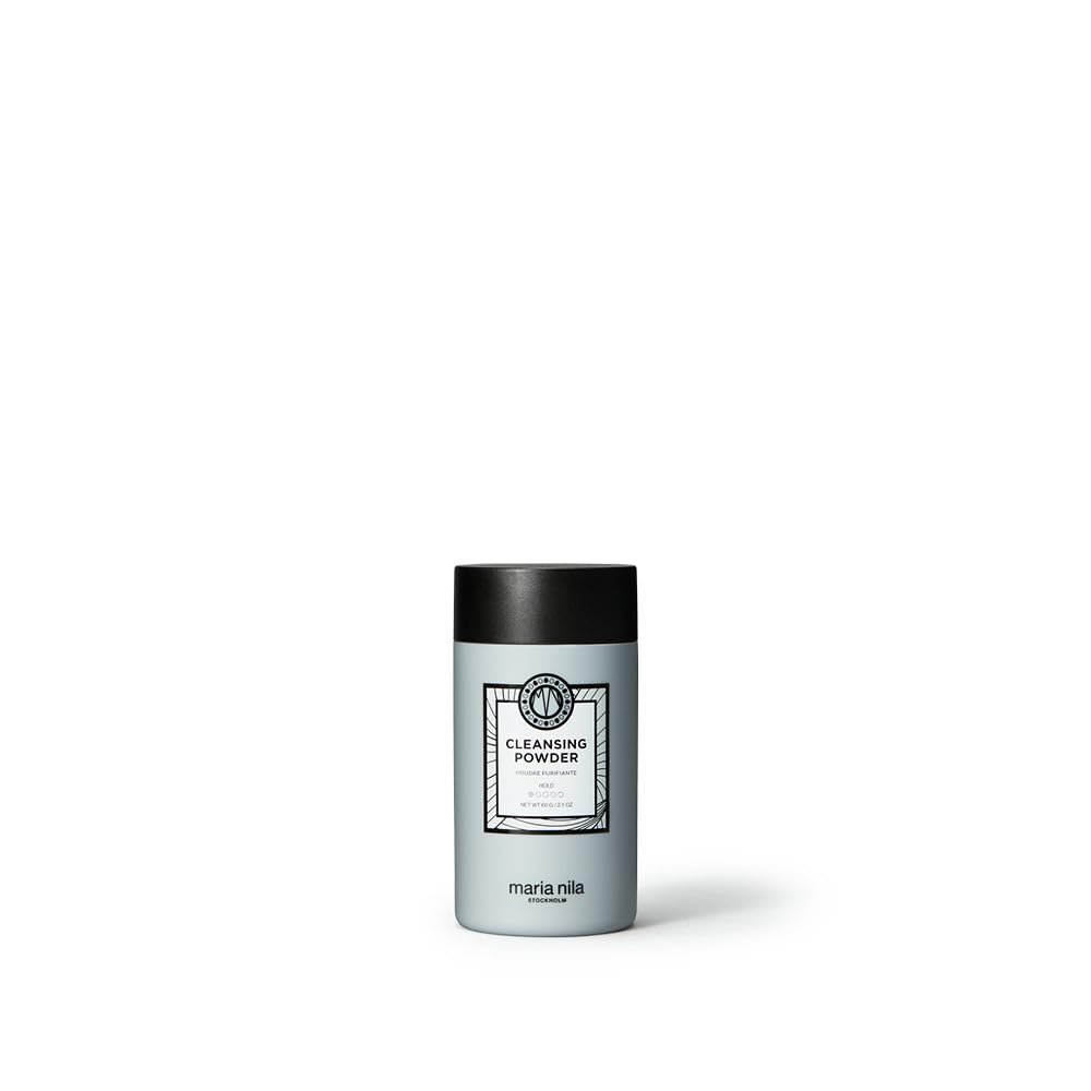 Maria Nila Cleansing Powder bottle pour highlights oil absorption and quick refresh