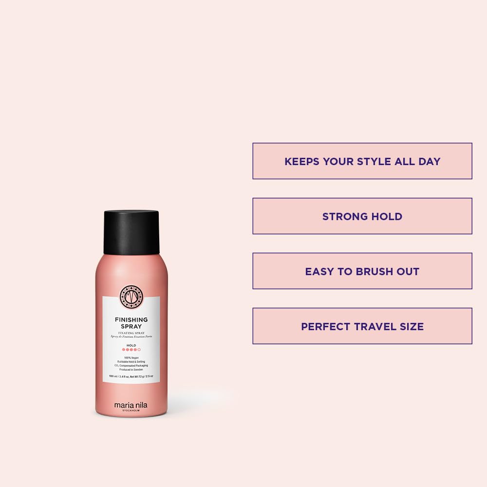 Maria Nila finishing spray hair after blow-dry demonstrates light-firm hold