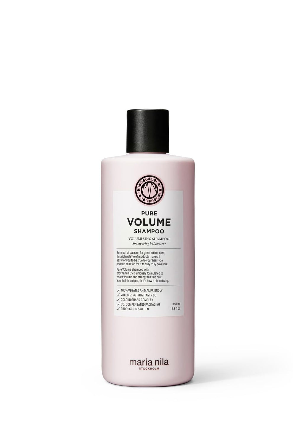 Maria Nila Pure Volume Shampoo bottle showing volumizing formula for fine hair