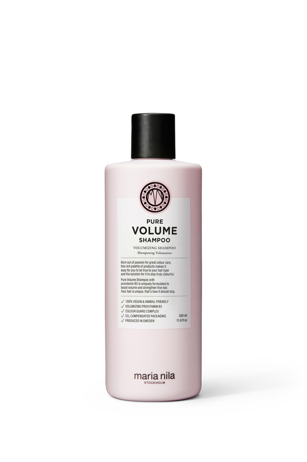 Maria Nila Pure Volume Shampoo bottle showing volumizing formula for fine hair