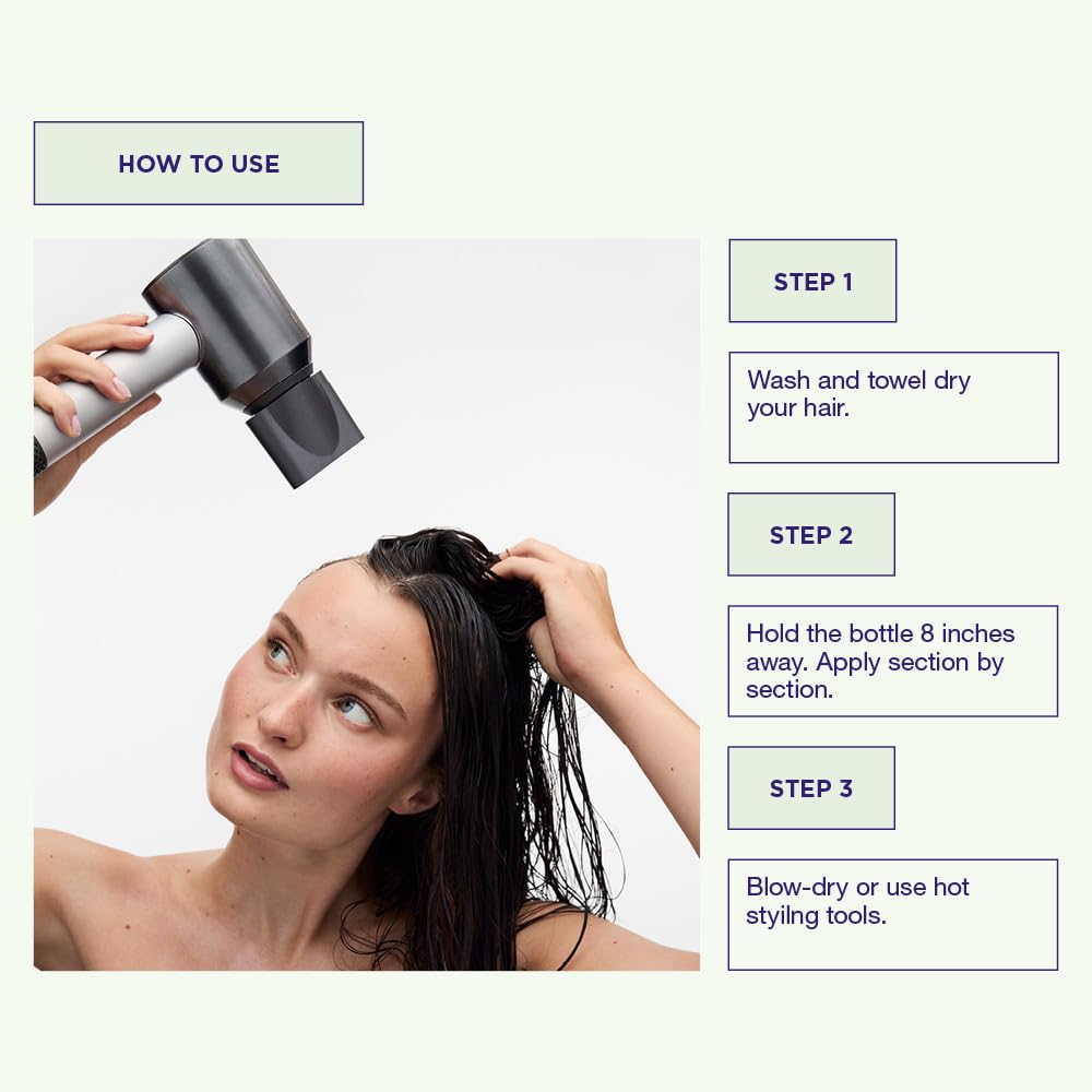 Maria Nila Quick Dry Heat Spray applied on hair shows quick drying