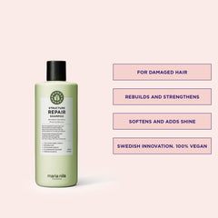 Maria Nila Structure Repair shampoo pump-dispense view highlights sulfate-free formula and ease of use.