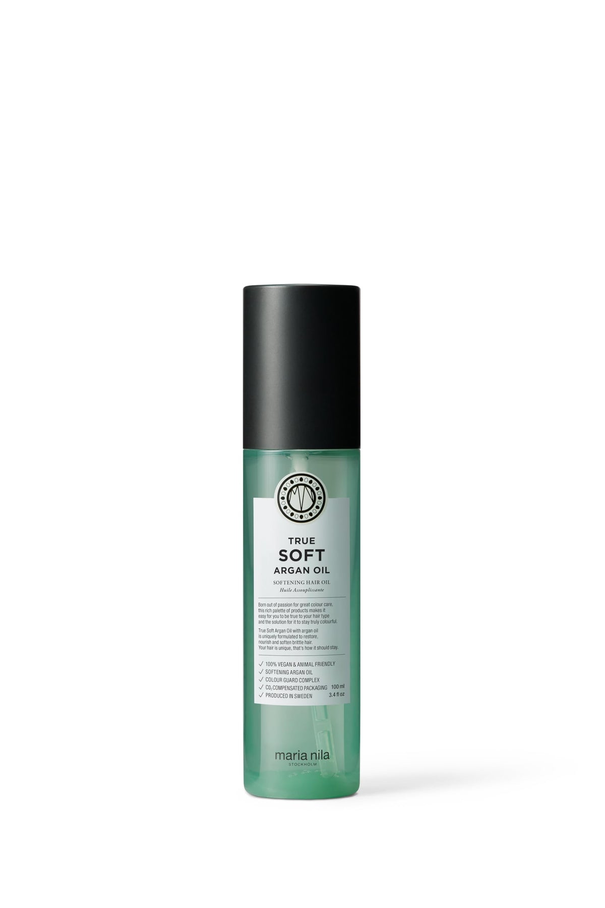 Maria Nila True Soft Argan Oil bottle boosts shine and smoothness
