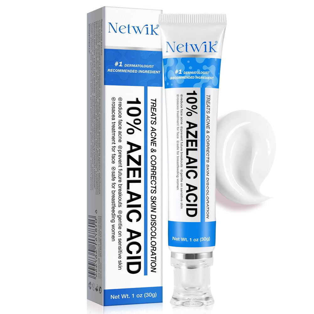Marianp Azelaic Acid 10% Cream face-pump demonstrates a soothing, acne-friendly formula for daily use.