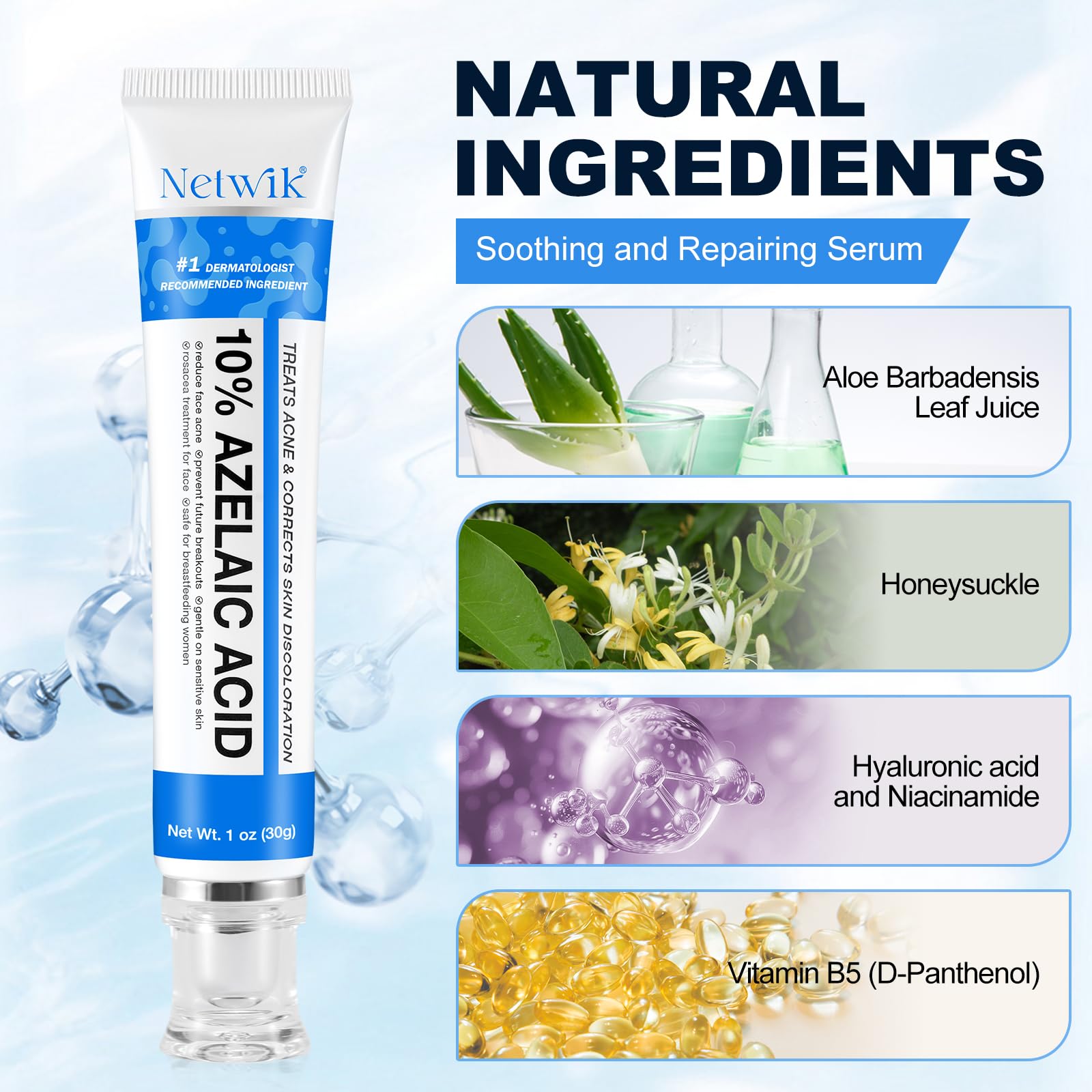 Marianp Azelaic Acid 10% Cream tube-application shows easy daily skincare step.