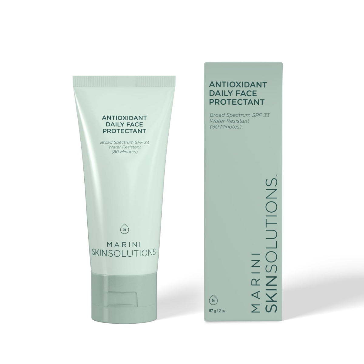 Marini SkinSolutions antioxidant daily face protectant bottle offers broad-spectrum SPF 33 protection for daily wear.