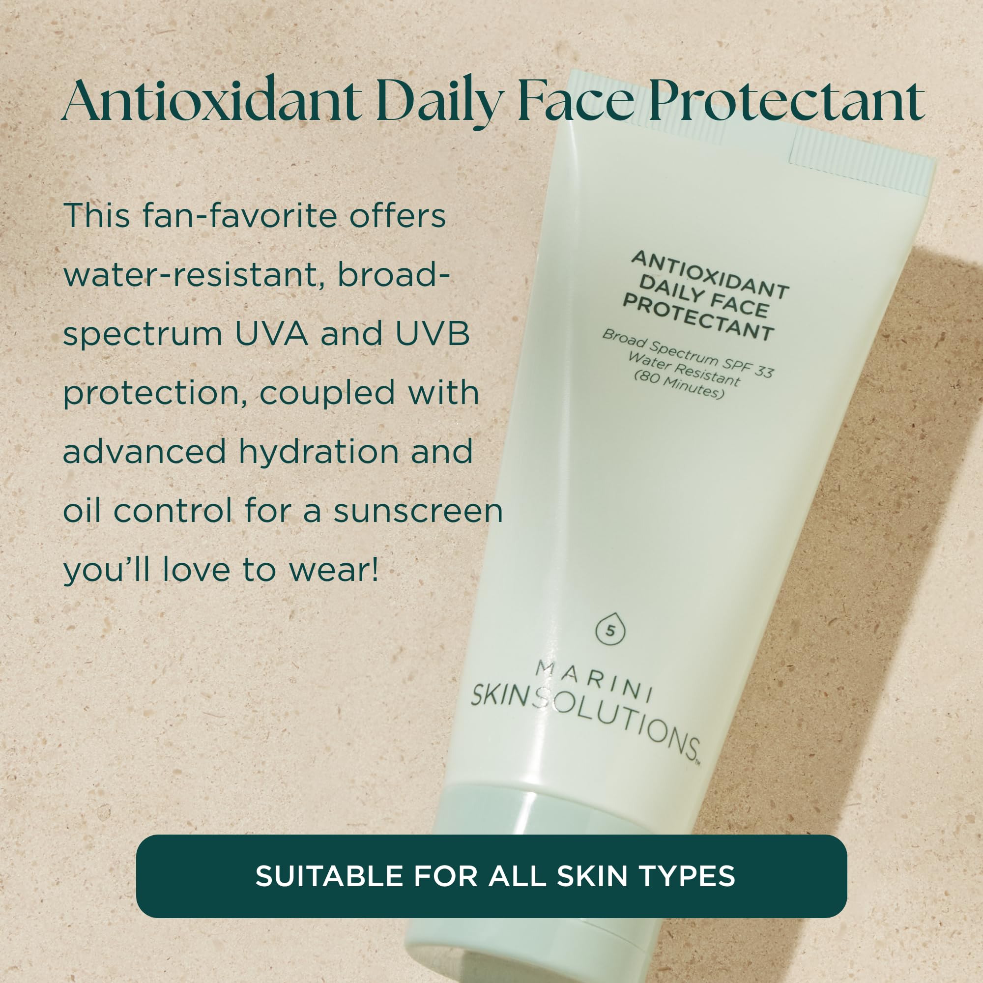 Marini SkinSolutions antioxidant daily face protectant texture closeup highlights lightweight, invisible sunscreen finish.