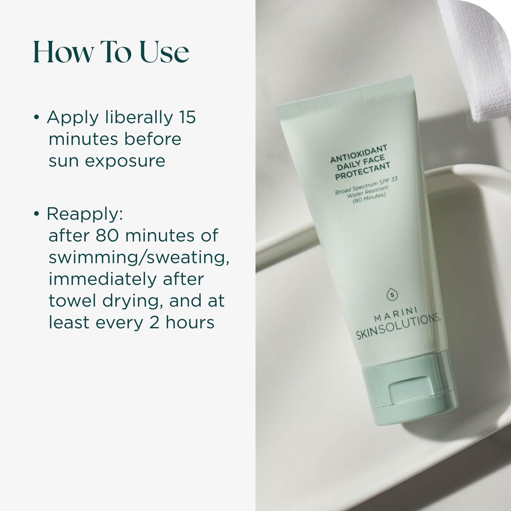 Marini SkinSolutions antioxidant daily face protectant water-resistance image demonstrates durability during activity.