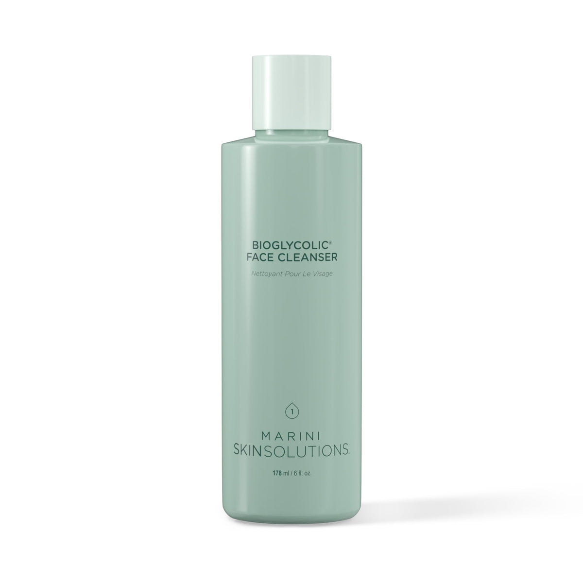 Marini SkinSolutions Bioglycolic cleanser bottle closeup highlights gentle resurfacing