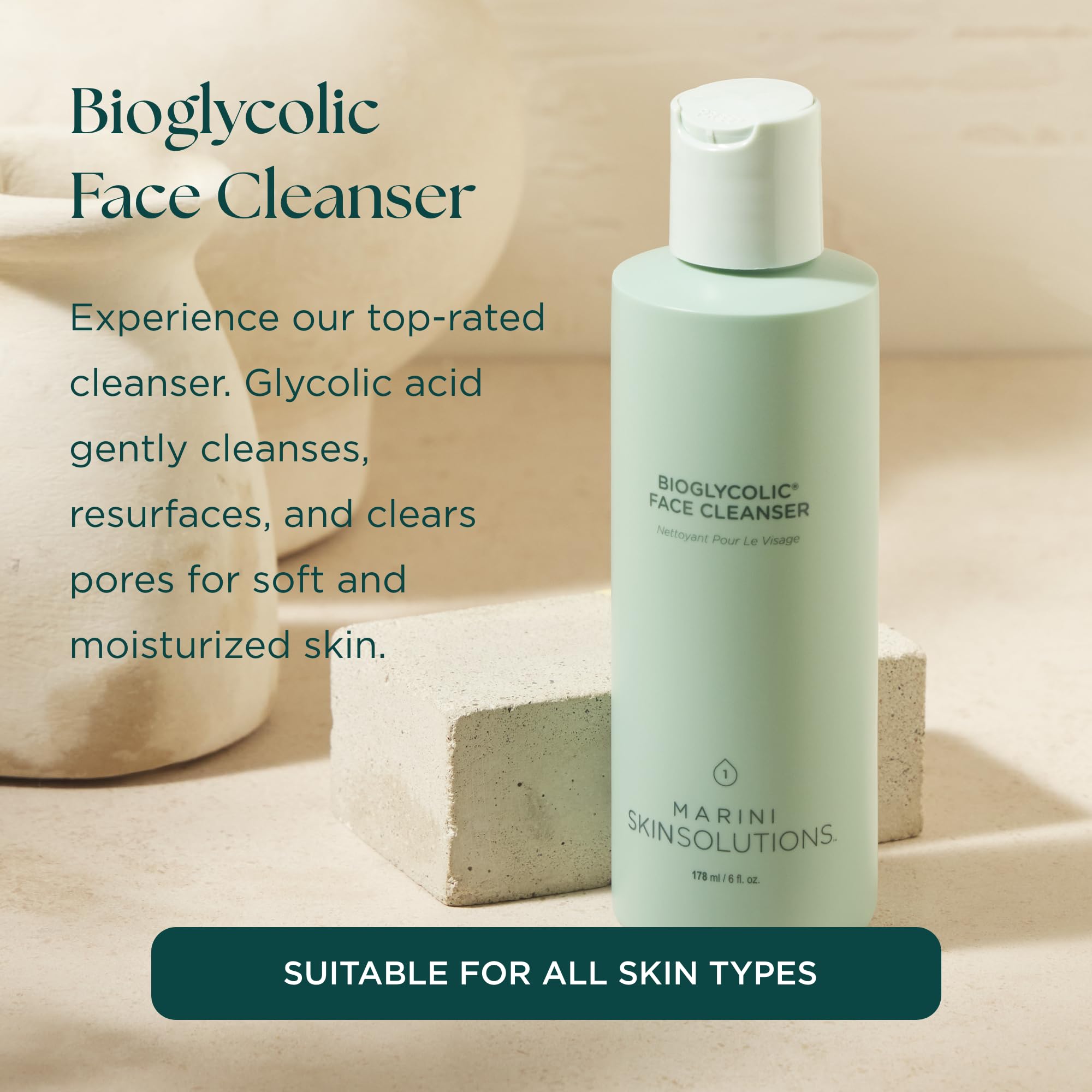 Marini SkinSolutions Bioglycolic cleanser texture closeup shows non-foaming formula