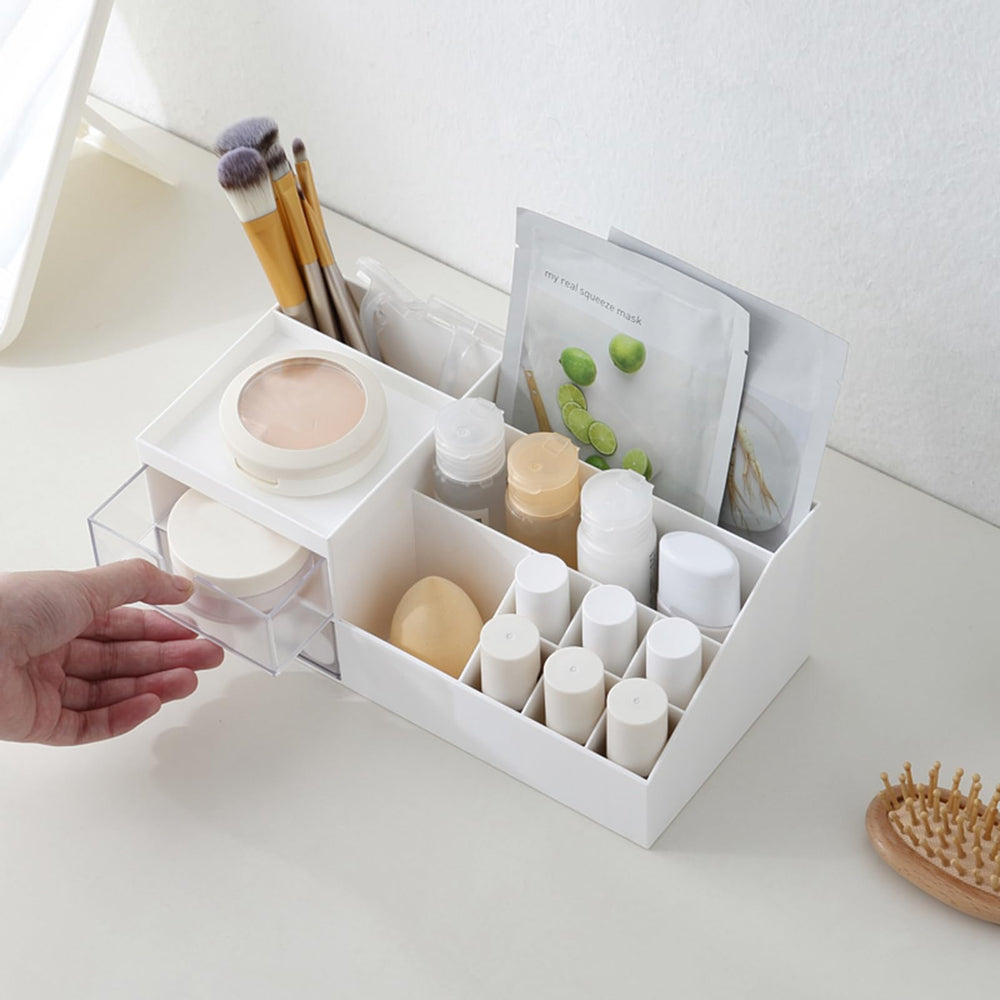 Marknor bathroom counter organization shows versatile placement on vanity.