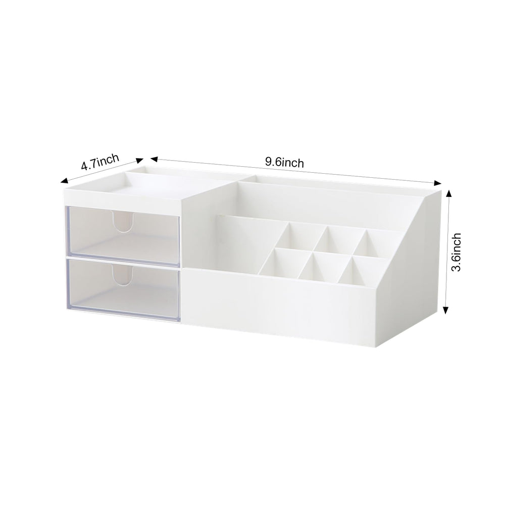 Marknor vanity organizer side view highlights compact design for small desks.