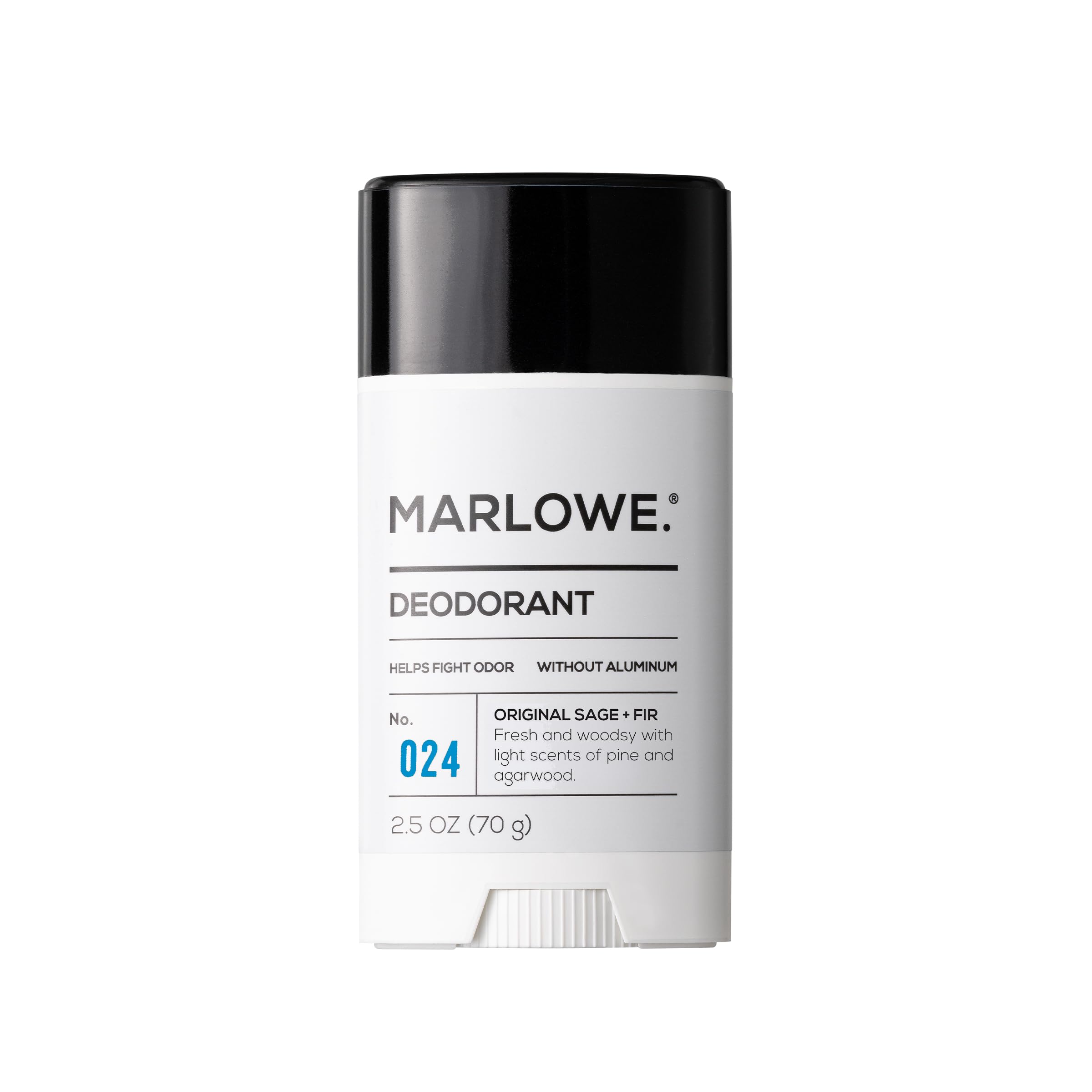Marlowe No. 024 deodorant stick close-up highlights aluminum-free formula for all-day freshness