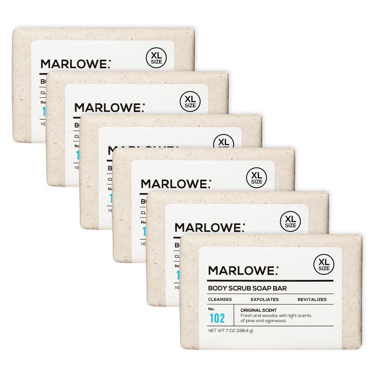 MARLOWE No. 102 bar closeup showing gritty exfoliation for refreshed skin.
