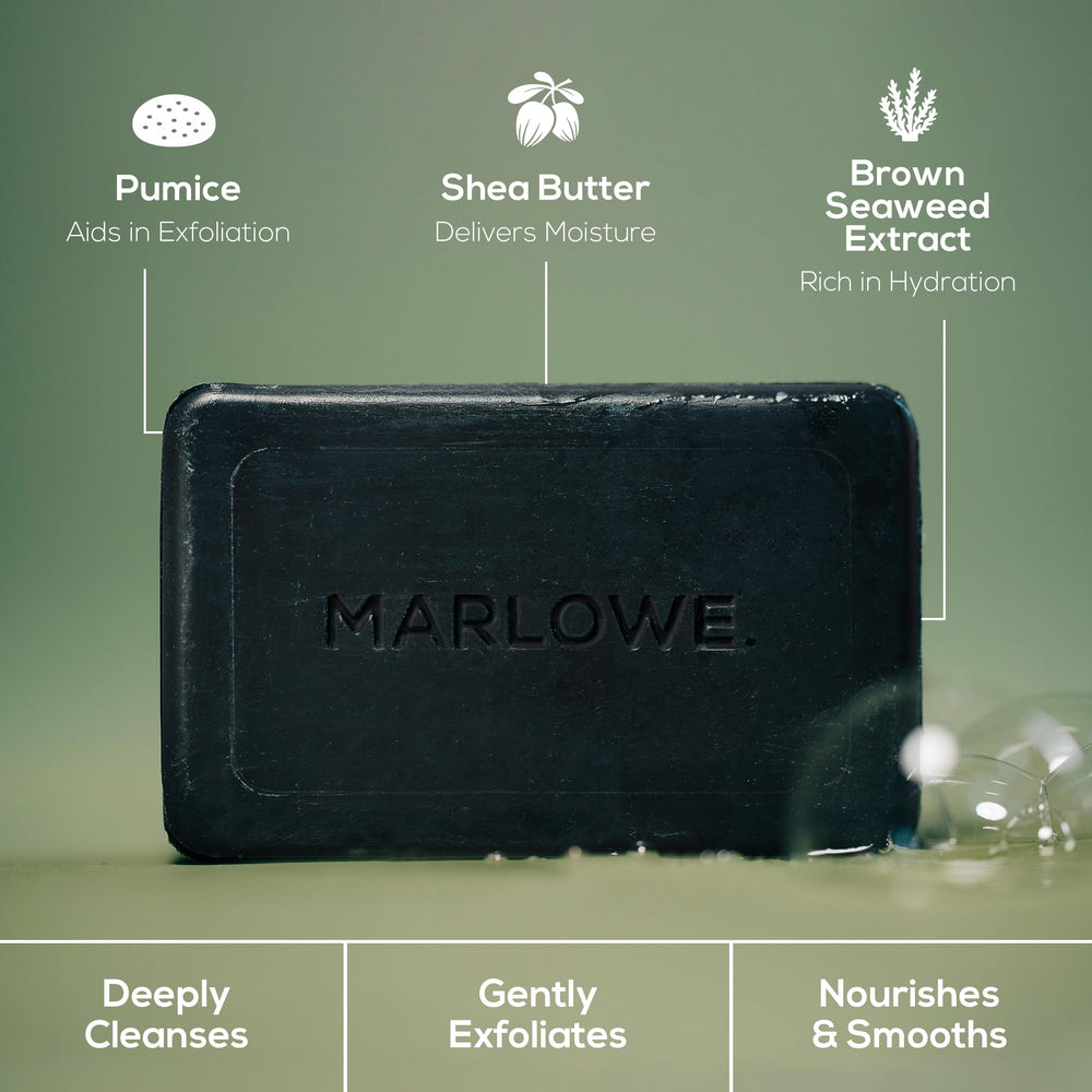 Marlowe No. 106 Charcoal Soap wrapped in recycled-material packaging for eco-conscious buyers