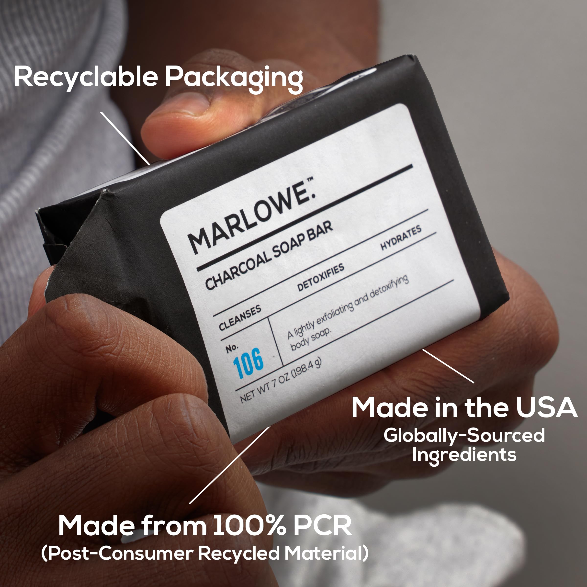 Marlowe No. 106 Charcoal Soap with sage and fir scent for woodsy aroma