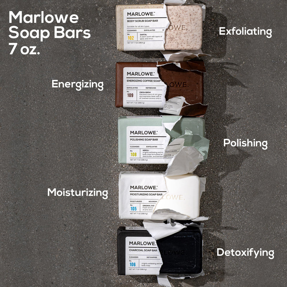 Marlowe No.109 Coffee Bar Soap recyclable packaging supports sustainable grooming.